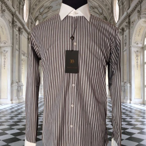 EMILIO GUIDO SLIM FIT MEN LONG SLEEVE STRIPE DRESS SHIRT - SIZE XL (44) - Picture 3 of 11